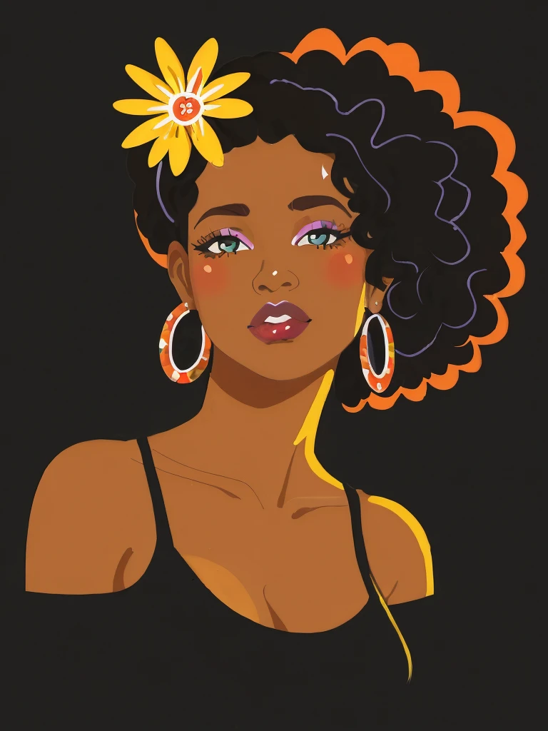 there is a woman with a flower in her hair, in illustration style digital, jovem mulher negra, mulher jovem negra, mulher negra, menina negra, Mulher jovem afro-americana, menina elegante afro-americana, mulher afro-americana, Cartoon style illustration, Menina afro-americana, Princesa negra africana, desenho de estilo vetorial, retrato estilizado, adolescente negra, retrato colorido detalhado, fundo branco, sem fundo