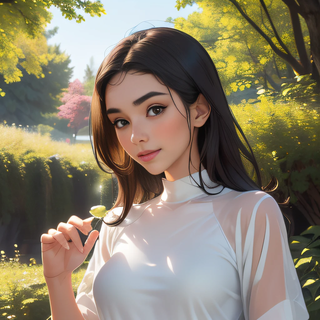 (Extremely detailed 8k wallpaper:2), (photo:2), (22 years old soigne Beautiful girl:2), (gives a lecture to friends:2), detailed (Face and eyes), (hyper realistic:1), (highly detailed:1), (epic realistic:1), rim light, (maximum details:1), cozy, (fullbody:1.3), (looking at viewer:2.0), (Woman's Attractive Qualities:2), (Attractive Woman:2), (Attractive:2), Smile, Intelligence, Empathy, Gracefulness, Sense of Style, Fitness, Grooming, Optimism, (Sensitivity:2), Sincerity, Romantic Gestures, Playfulness, Fashion Sense, (Sensuality:2), Charm, Modesty, Thoughtfulness, (Femininity:1), Flirtatiousness, Warmth, (Physical attractiveness:2), A beautiful smile, A love of life, strength and power, vulnerability, curiosity, wonder, love, (nature background:2), kawaii, waifu, Beautiful breasts, (attractive body:2), (Beautiful body:2), Beautiful pose, attractive pose, (Beautiful legs:1.0), (Beautiful clothes:1), (classic clothes:2), (elegant clothes:2), (European clothes:2), detailed clothes, (skirt:1), (blouse:1), (provocative pose)