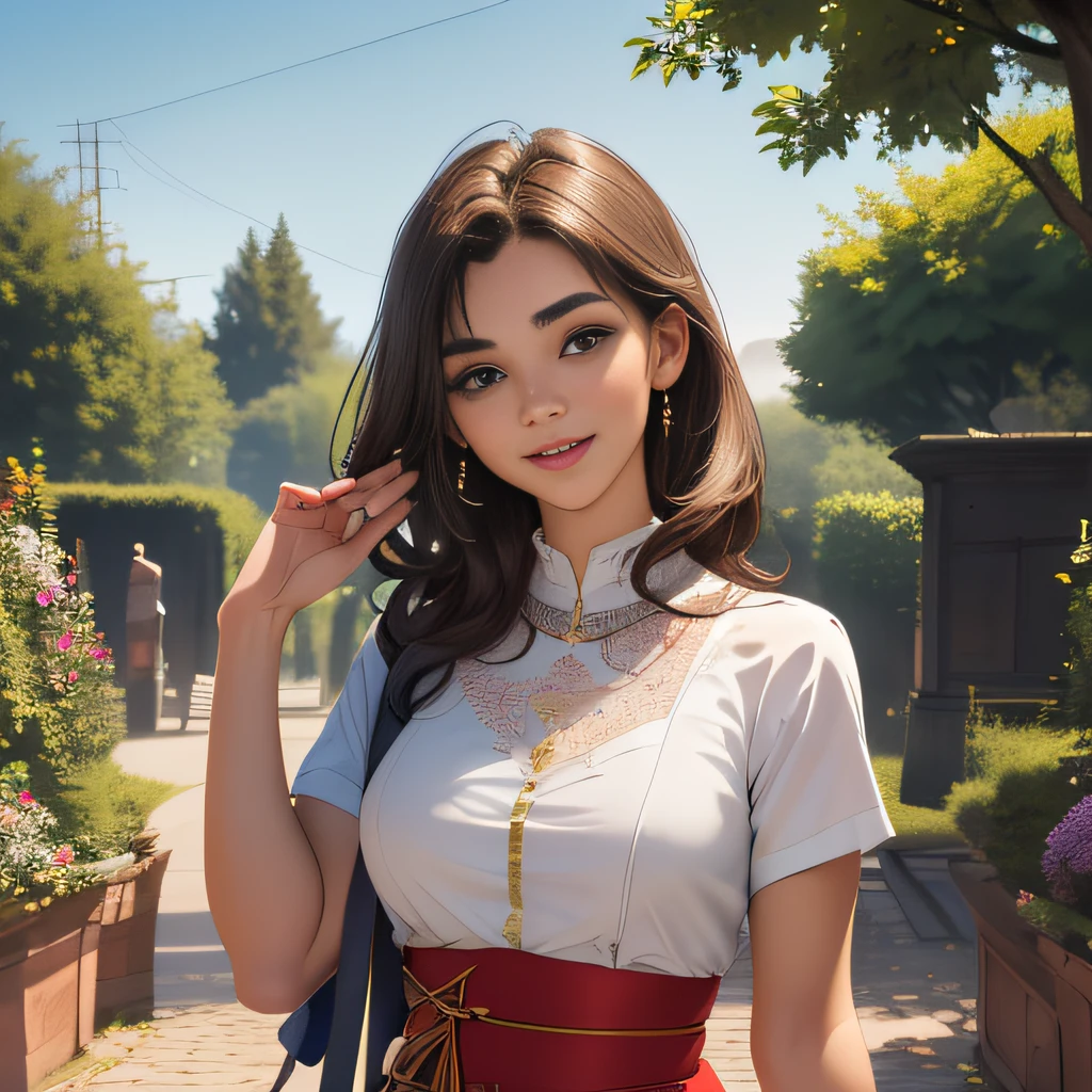 (Extremely detailed 8k wallpaper:2), (photo:2), (22 years old soigne Beautiful girl:2), (gives a lecture to friends:2), detailed (Face and eyes), (hyper realistic:1), (highly detailed:1), (epic realistic:1), rim light, (maximum details:1), cozy, (fullbody:1.3), (looking at viewer:2.0), (Woman's Attractive Qualities:2), (Attractive Woman:2), (Attractive:2), Smile, Intelligence, Empathy, Gracefulness, Sense of Style, Fitness, Grooming, Optimism, (Sensitivity:2), Sincerity, Romantic Gestures, Playfulness, Fashion Sense, (Sensuality:2), Charm, Modesty, Thoughtfulness, (Femininity:1), Flirtatiousness, Warmth, (Physical attractiveness:2), A beautiful smile, A love of life, strength and power, vulnerability, curiosity, wonder, love, (nature background:2), kawaii, waifu, Beautiful breasts, (attractive body:2), (Beautiful body:2), Beautiful pose, attractive pose, (Beautiful legs:1.0), (Beautiful clothes:1), (classic clothes:2), (elegant clothes:2), (European clothes:2), detailed clothes, (skirt:1), (blouse:1), (provocative pose)