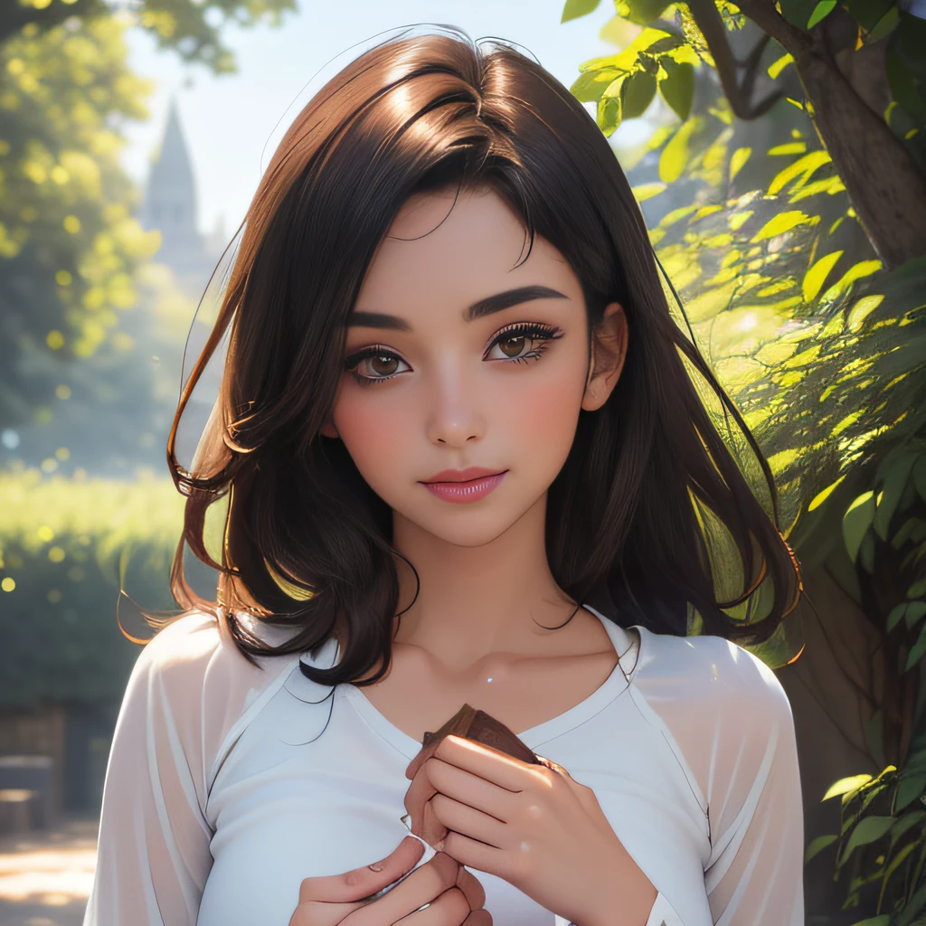 (Extremely detailed 8k wallpaper:2), (photo:2), (22 years old soigne Beautiful girl:2), (gives a lecture to friends:2), detailed (Face and eyes), (hyper realistic:1), (highly detailed:1), (epic realistic:1), rim light, (maximum details:1), cozy, (fullbody:1.3), (looking at viewer:2.0), (Woman's Attractive Qualities:2), (Attractive Woman:2), (Attractive:2), Smile, Intelligence, Empathy, Gracefulness, Sense of Style, Fitness, Grooming, Optimism, (Sensitivity:2), Sincerity, Romantic Gestures, Playfulness, Fashion Sense, (Sensuality:2), Charm, Modesty, Thoughtfulness, (Femininity:1), Flirtatiousness, Warmth, (Physical attractiveness:2), A beautiful smile, A love of life, strength and power, vulnerability, curiosity, wonder, love, (nature background:2), kawaii, waifu, Beautiful breasts, (attractive body:2), (Beautiful body:2), Beautiful pose, attractive pose, (Beautiful legs:1.0), (Beautiful clothes:1), (classic clothes:2), (elegant clothes:2), (European clothes:2), detailed clothes, (skirt:1), (blouse:1), (provocative pose)