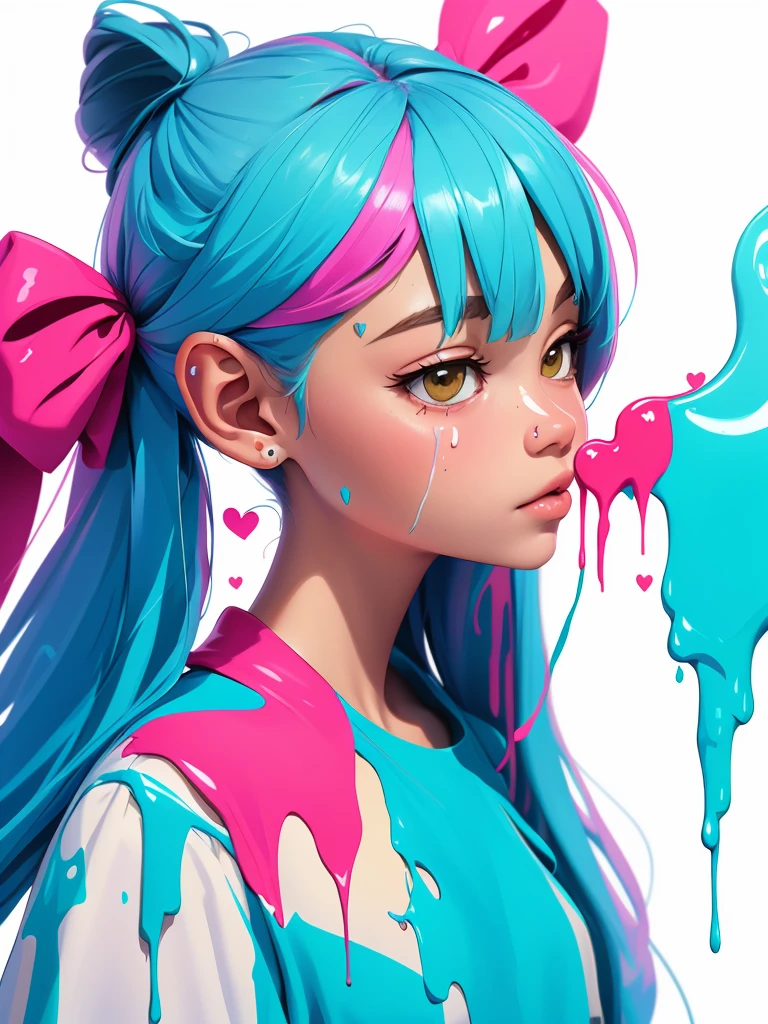 a conceptual drawing, half face half heart, paint dripping, masterpiece, Something