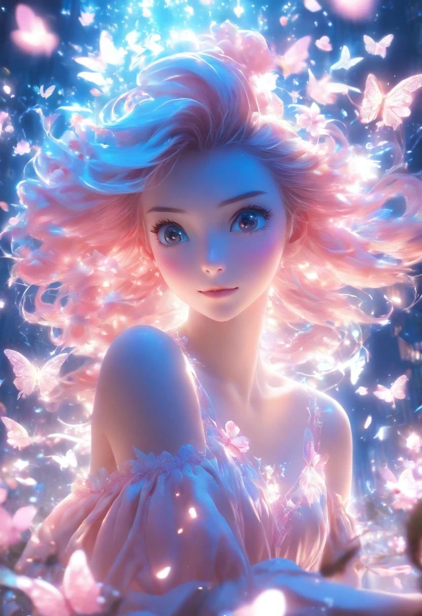 (CG Unit 8K Highly Detailed Wallpapers) (top-quality) (better lighting) (extremely delicate and beautiful) (floating) (Beautiful) (spring atmosphere) (1girl in) (long pink hair), (Headband hair), (Dense and beautiful blue eyes), ((Very short white dress, Pink Lace Bottom), (income), ((Light Transparent Silk))), (Cherry blossom petals), (butterflys), (degrees of freedom), (Volumetric Lights) Cinematic lighting, chromatic abberation, Sony FE GM, Textured Leather, high détails, Haute, 8K