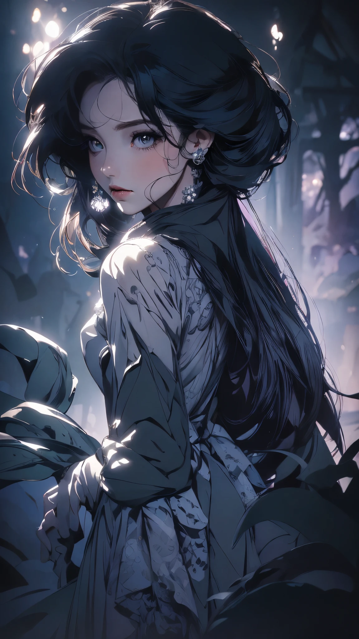 (best quality,4k,8k,highres,masterpiece:1.2),ultra-detailed,ethereal ghost girl illustration,beautiful detailed eyes,beautiful detailed lips,girl with long flowing dark hair,pale skin,delicate facial features,mysterious atmosphere,soft and dreamy lighting,translucent white dress floating in the wind,subtle glowing aura,subtle mist and fog,subtle moonlight shining through the trees,whimsical and enchanting background,soft pastel color palette,subtle and delicate brush strokes,hauntingly beautiful,artistic interpretation,illustrative style,high contrast shadows and highlights