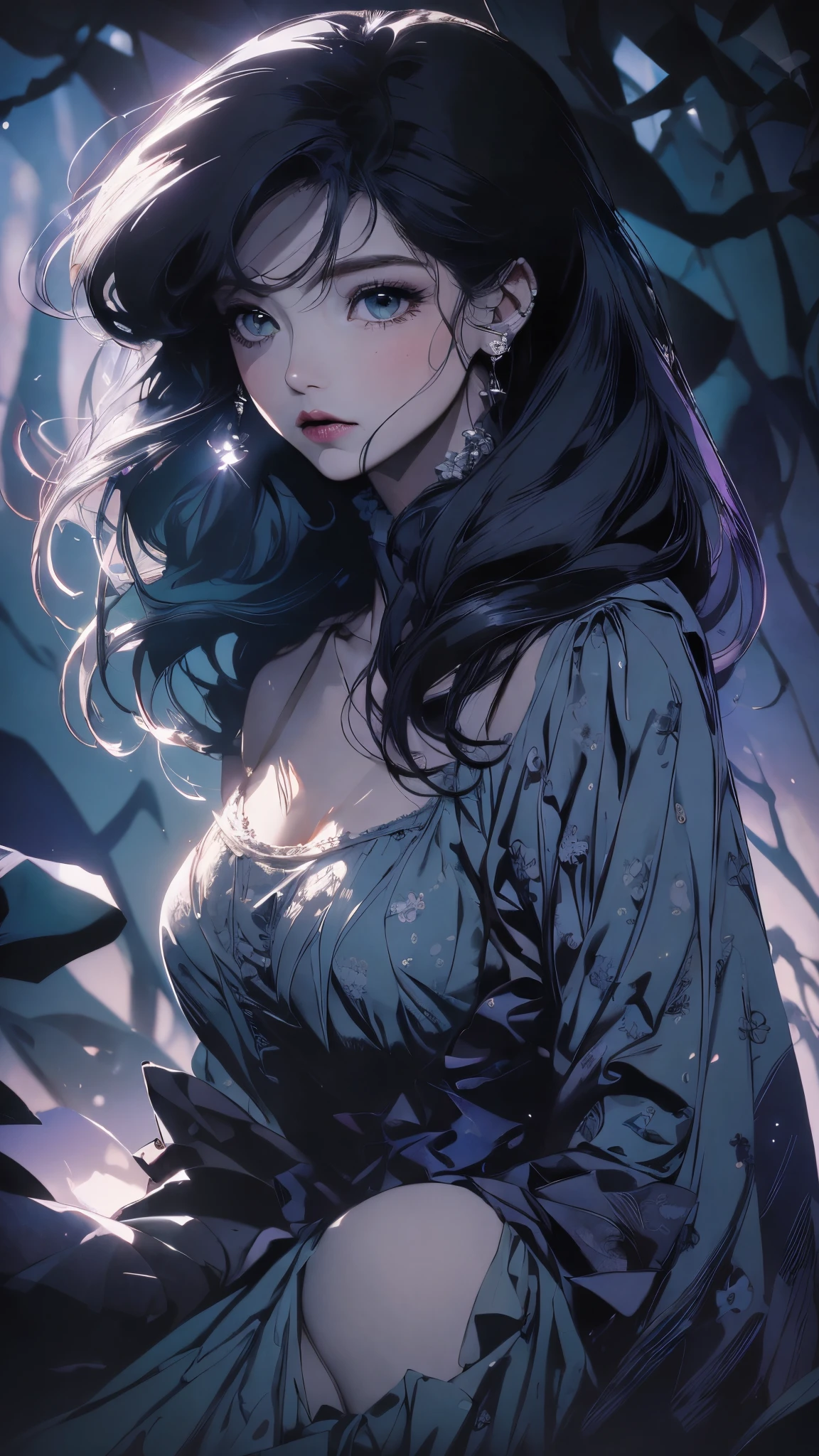 (best quality,4k,8k,highres,masterpiece:1.2),ultra-detailed,ethereal ghost girl illustration,beautiful detailed eyes,beautiful detailed lips,girl with long flowing dark hair,pale skin,delicate facial features,mysterious atmosphere,soft and dreamy lighting,translucent white dress floating in the wind,subtle glowing aura,subtle mist and fog,subtle moonlight shining through the trees,whimsical and enchanting background,soft pastel color palette,subtle and delicate brush strokes,hauntingly beautiful,artistic interpretation,illustrative style,high contrast shadows and highlights