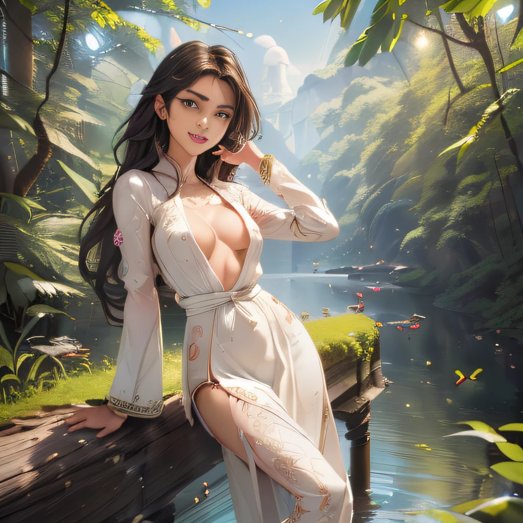 (Extremely detailed 8k wallpaper:2), (photo:2), (22 years old soigne Beautiful girl:2), (gives a lecture to friends:2), detailed (Face and eyes), (hyper realistic:1), (highly detailed:1), (epic realistic:1), rim light, (maximum details:1), cozy, (fullbody:1.3), (looking at viewer:2.0), (Woman's Attractive Qualities:2), (Attractive Woman:2), (Attractive:2), Smile, Intelligence, Empathy, Gracefulness, Sense of Style, Fitness, Grooming, Optimism, (Sensitivity:2), Sincerity, Romantic Gestures, Playfulness, Fashion Sense, (Sensuality:2), Charm, Modesty, Thoughtfulness, (Femininity:1), Flirtatiousness, Warmth, (Physical attractiveness:2), A beautiful smile, A love of life, strength and power, vulnerability, curiosity, wonder, love, (nature background:2), kawaii, waifu, Beautiful breasts, (attractive body:2), (Beautiful body:2), Beautiful pose, attractive pose, (Beautiful legs:1.0), (Beautiful clothes:1), (classic clothes:2), (elegant clothes:2), (European clothes:2), detailed clothes, (skirt:1), (blouse:1), (provocative pose)