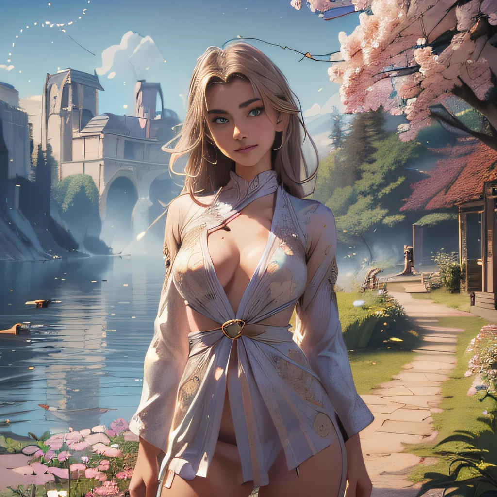 (Extremely detailed 8k wallpaper:2), (photo:2), (22 years old soigne Beautiful girl:2), (gives a lecture to friends:2), detailed (Face and eyes), (hyper realistic:1), (highly detailed:1), (epic realistic:1), rim light, (maximum details:1), cozy, (fullbody:1.3), (looking at viewer:2.0), (Woman's Attractive Qualities:2), (Attractive Woman:2), (Attractive:2), Smile, Intelligence, Empathy, Gracefulness, Sense of Style, Fitness, Grooming, Optimism, (Sensitivity:2), Sincerity, Romantic Gestures, Playfulness, Fashion Sense, (Sensuality:2), Charm, Modesty, Thoughtfulness, (Femininity:1), Flirtatiousness, Warmth, (Physical attractiveness:2), A beautiful smile, A love of life, strength and power, vulnerability, curiosity, wonder, love, (nature background:2), kawaii, waifu, Beautiful breasts, (attractive body:2), (Beautiful body:2), Beautiful pose, attractive pose, (Beautiful legs:1.0), (Beautiful clothes:1), (classic clothes:2), (elegant clothes:2), (European clothes:2), detailed clothes, (skirt:1), (blouse:1), (provocative pose)