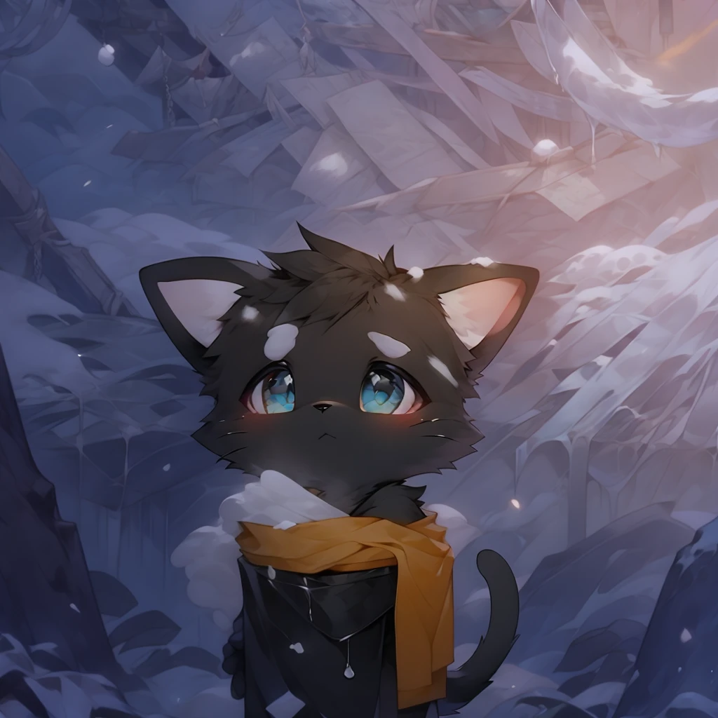 Black cat cute snow