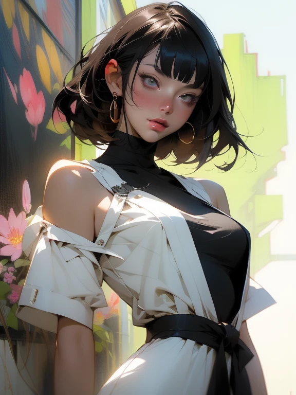 dynamic full-length pose, Banksy Art,Kelly Brook , freedom, showering, digital illustration art, comic style, perfect anatomy, centered, approaching perfection, dynamic, Highly detailed, aquarelle painting, Artstation, Concept art, Smooth, sharp-focus, illustartion, art by Carne Griffiths and Wadim Kashin,little chest,Lonely anime girl in full pose and stylish clothes, Short pastel hair with a hime haircut and bangs, Heterochromia, perfect anatomy, centered, approaching perfection, dynamic, Highly detailed, Character Sheet, Artstation, Concept art, Smooth, sharp-focus, illustartion, artist Kim Jong-gi,, artgerm, , Sasha Yakovleva, loish, by Jeremy Mann, full length, Lightning-fast wave, Beautiful anime watercolor painting ,Dripping paint by Tim Okamura, Victor Nizovtsev, by Greg Rutkowsky, Noah Bradley. Trending in art station, 8K, Masterpiece, , finely detail, , intricate detials, Illustration of the golden ratio,Monochromatic green background, Best Quality, hiquality, hight resolution, Best Quality, High-resolution correction, Bright, Amazing lighting, detail enhancement::Style Only Zuul от Valerio "Drillrijk" Buonfantino at ArtStation::2.9 ,( a handsome female )), ((独奏)), ( Detailed eyes and detailed face:1.3), (T-shirt or dress:1.3), (beautiful and clear background:1.2), (Extremely detailed, Ultra-detailed, better shadow:1.1), large breasts, bare shoulders, Flowers and petals, , (whitebackground:0.5), (illustartion :1.1), (Very beautiful and beautiful girl:1.1), (perfect details:1.1)style of::Jae Li ::2.9 --Quality ,Illustration Style, fantastic paintings , black with straight hair and flowers ,with jeans and a white T-shirt or dress, a handsome female, Black relief around the painting,A passionate pianist lights a fire on a grand piano, Raging Fire, nightcore, finely detail, expressive, Dark contrast, Paper Style, frank, McFly