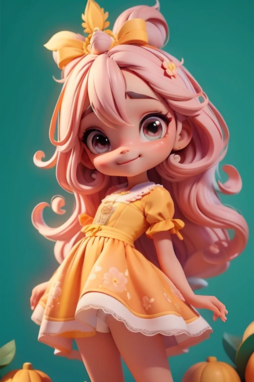 Avatar loira, tons laranja e cinza, sorriso meigo e delicado, asas brilhante, vestida com uma jardineira, corpo inteiro,pele clara e olhos delicados e definidos,cartoon 3D com blusa delicada,, casaco peludinha, cabelos multicolor, fundo simples e branco