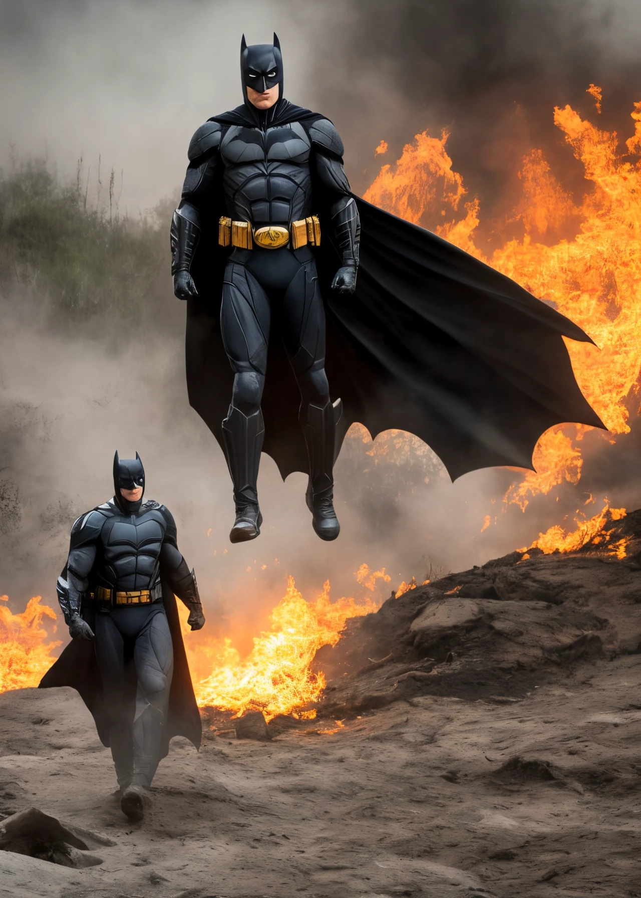 Batman sombrio e realista com poderes de fogo