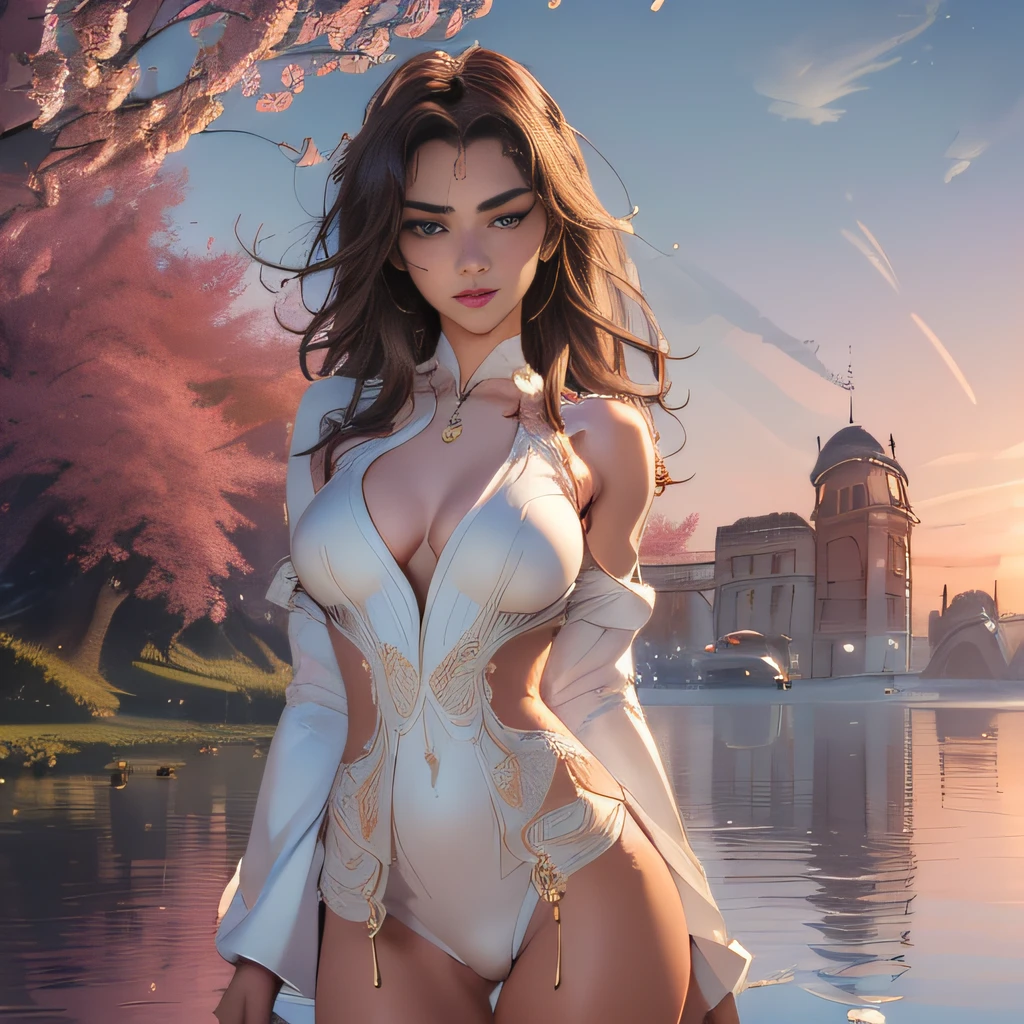 (Extremely detailed 8k wallpaper:2), (photo:2), (25 years old soigne Beautiful girl:2), (gives a lecture to friends:2), detailed (Face and eyes), (hyper realistic:1), (highly detailed:1), (epic realistic:1), rim light, (maximum details:1), cozy, (fullbody:1.3), (looking at viewer:2), (Woman's Attractive Qualities:2), (Attractive Woman:2), (Attractive:2), Smile, Intelligence, Empathy, Gracefulness, Sense of Style, Fitness, Grooming, Optimism, (Sensitivity:2), Sincerity, Romantic Gestures, Playfulness, Fashion Sense, (Sensuality:2), Charm, Modesty, Thoughtfulness, (Femininity:1), Flirtatiousness, Warmth, (Physical attractiveness:2), A beautiful smile, A love of life, strength and power, vulnerability, curiosity, wonder, love, (nature background:2), kawaii, waifu, Beautiful breasts, (attractive body:2), (Beautiful body:2), Beautiful pose, attractive pose, (Beautiful legs:1.0), (Beautiful clothes:1), (classic clothes:2), (elegant clothes:2), (European clothes:2), detailed clothes, (skirt:1), (blouse:1), (provocative pose)
