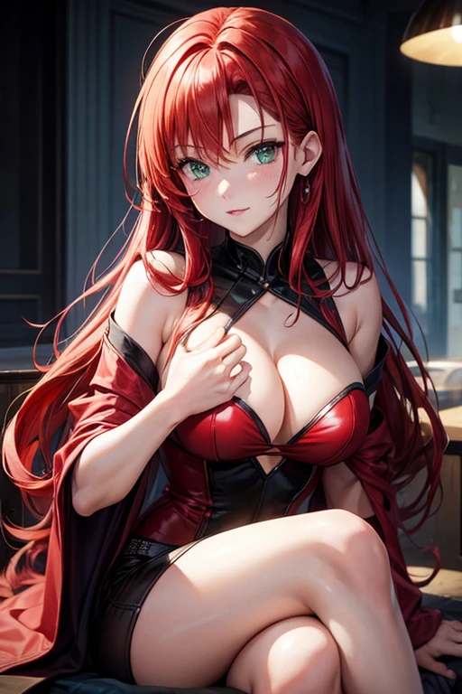 Woman red hair, green eyes