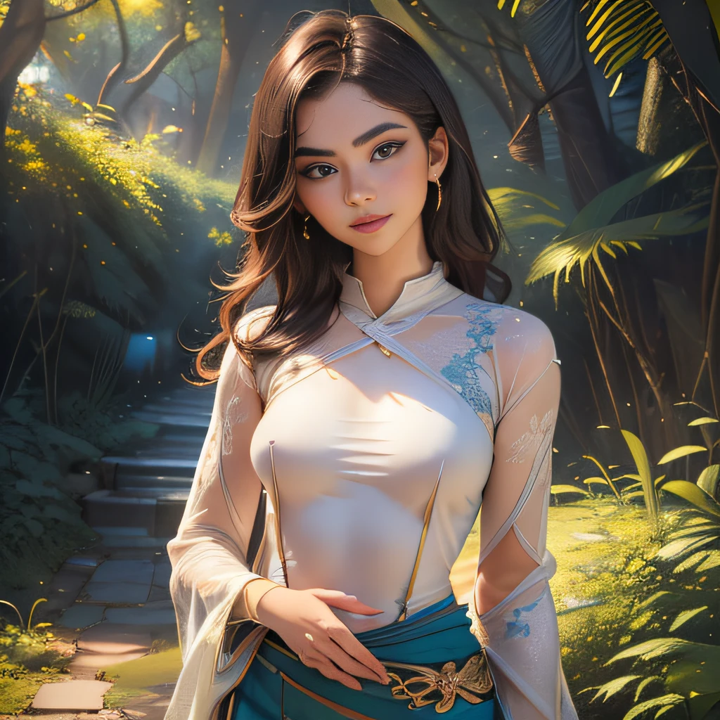 (Extremely detailed 8k wallpaper:2), (photo:2), (25 years old soigne Beautiful girl:2), (gives a lecture to friends:2), detailed (Face and eyes), (hyper realistic:1), (highly detailed:1), (epic realistic:1), rim light, (maximum details:1), cozy, (fullbody:1.3), (looking at viewer:2), (Woman's Attractive Qualities:2), (Attractive Woman:2), (Attractive:2), Smile, Intelligence, Empathy, Gracefulness, Sense of Style, Fitness, Grooming, Optimism, (Sensitivity:2), Sincerity, Romantic Gestures, Playfulness, Fashion Sense, (Sensuality:2), Charm, Modesty, Thoughtfulness, (Femininity:1), Flirtatiousness, Warmth, (Physical attractiveness:2), A beautiful smile, A love of life, strength and power, vulnerability, curiosity, wonder, love, (nature background:2), kawaii, waifu, Beautiful breasts, (attractive body:2), (Beautiful body:2), Beautiful pose, attractive pose, (Beautiful legs:1.0), (Beautiful clothes:1), (classic clothes:2), (elegant clothes:2), (European clothes:2), detailed clothes, (skirt:1), (blouse:1), (provocative pose)
