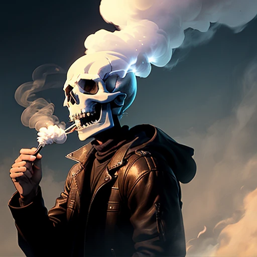 Skull with open mouth Skull blowing smoke from the mouth is a front cartoon style