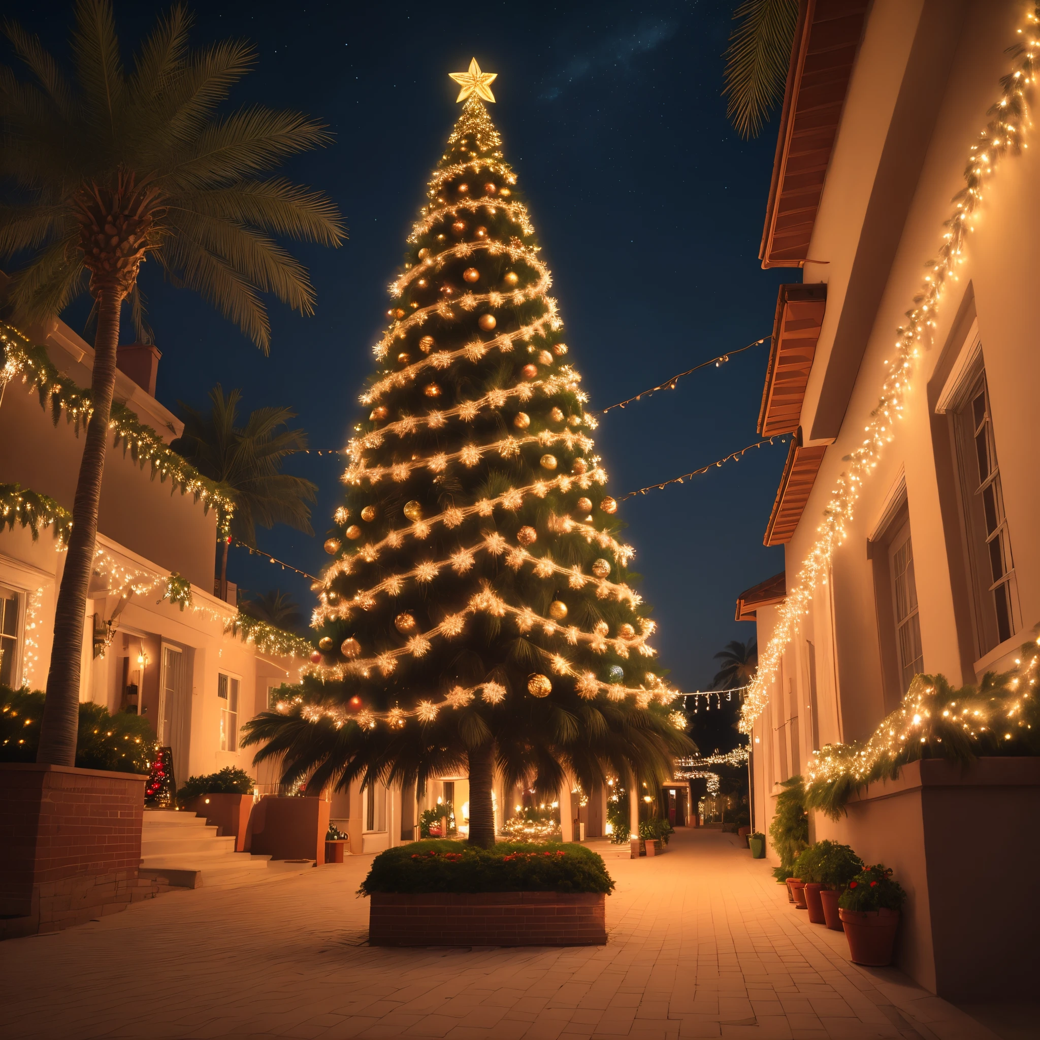 Christmas lights on a palm tree