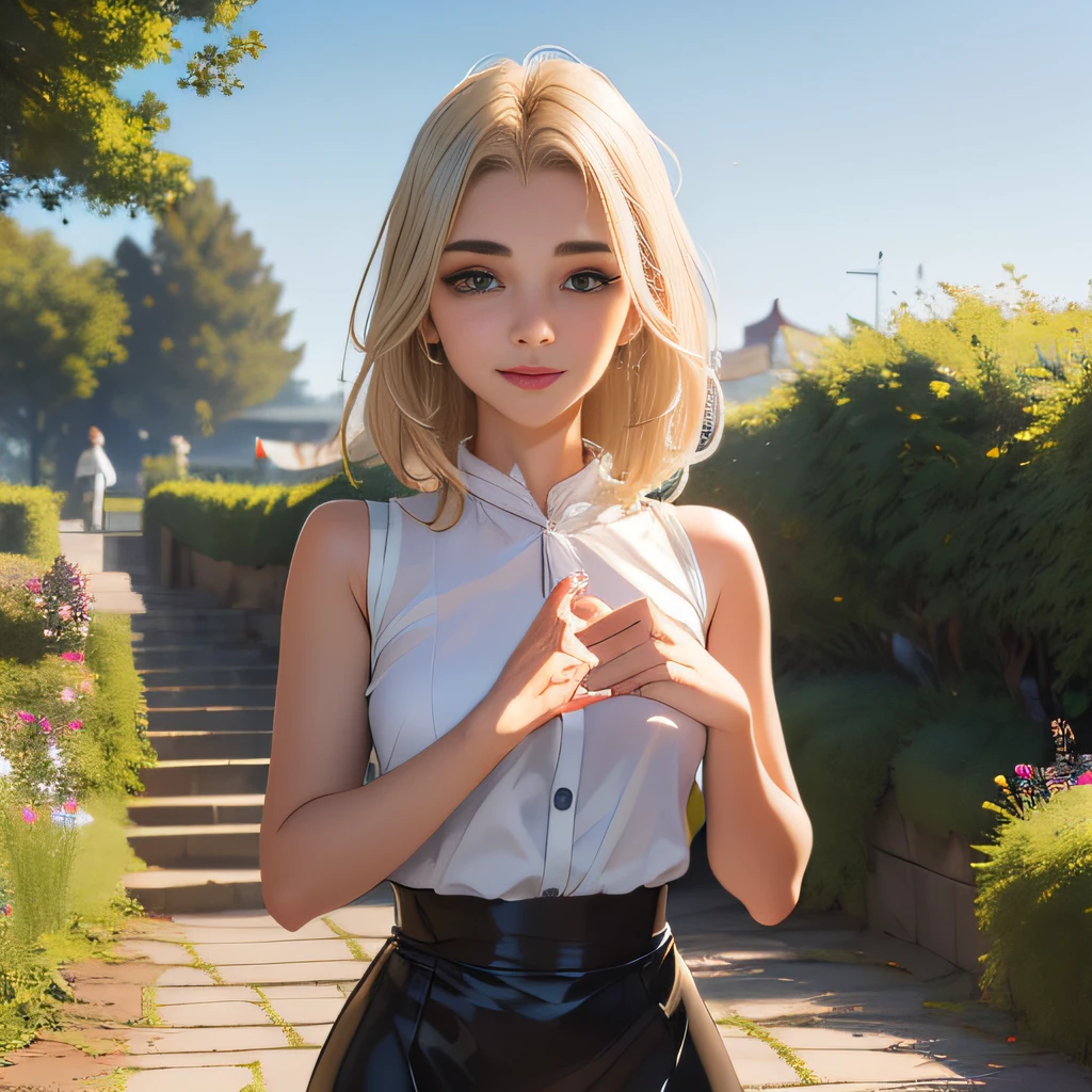 (Extremely detailed 8k wallpaper:2), (photo:2), (25 years old soigne Beautiful girl:2), (gives a lecture to friends:2), detailed (Face and eyes), (hyper realistic:1), (highly detailed:1), (epic realistic:1), rim light, (maximum details:1), cozy, (fullbody:1.3), (looking at viewer:2), (Woman's Attractive Qualities:2), (Attractive Woman:2), (Attractive:2), Smile, Intelligence, Empathy, Gracefulness, Sense of Style, Fitness, Grooming, Optimism, (Sensitivity:2), Sincerity, Romantic Gestures, Playfulness, Fashion Sense, (Sensuality:2), Charm, Modesty, Thoughtfulness, (Femininity:1), Flirtatiousness, Warmth, (Physical attractiveness:2), A beautiful smile, A love of life, strength and power, vulnerability, curiosity, wonder, love, (nature background:2), kawaii, waifu, Beautiful breasts, (attractive body:2), (Beautiful body:2), Beautiful pose, attractive pose, (Beautiful legs:1.0), (Beautiful clothes:1), (classic clothes:2), (elegant clothes:2), (European clothes:2), detailed clothes, (skirt:1), (blouse:1), (provocative pose)