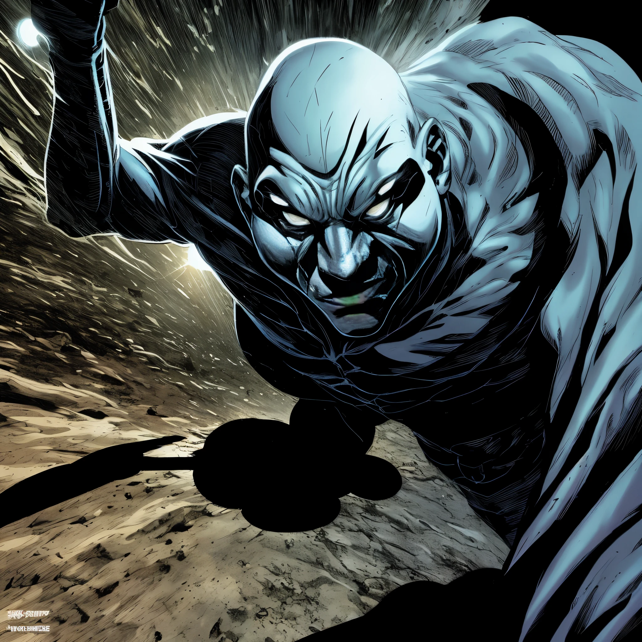 Comic art, shadow figure with white eyes
