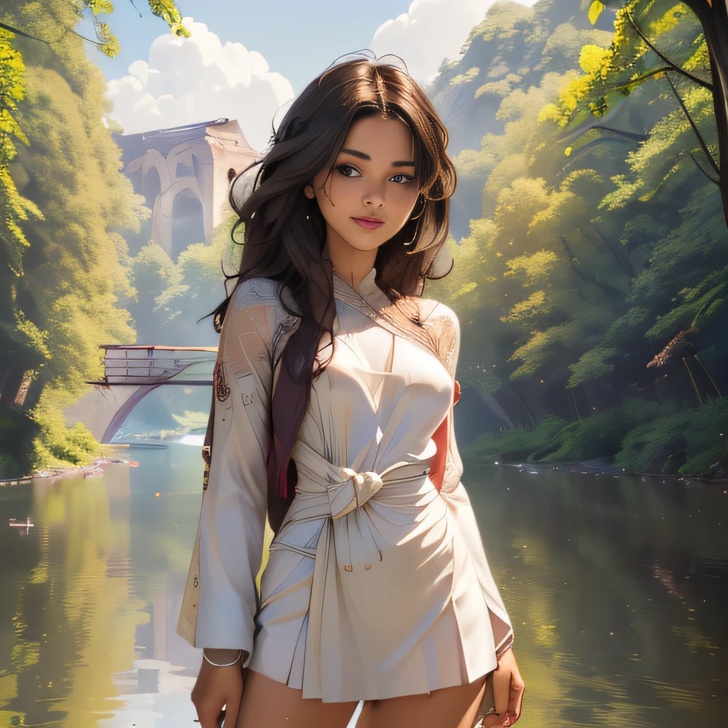 (Extremely detailed 8k wallpaper:2), (photo:2), (43 years old soigne Beautiful girl:2), (gives a lecture to friends:2), detailed (Face and eyes), (hyper realistic:1), (highly detailed:1), (epic realistic:1), rim light, (maximum details:1), cozy, (fullbody:1.3), (looking at viewer:2), (Woman's Attractive Qualities:2), (Attractive Woman:2), (Attractive:2), Smile, Intelligence, Empathy, Gracefulness, Sense of Style, Fitness, Grooming, Optimism, (Sensitivity:2), Sincerity, Romantic Gestures, Playfulness, Fashion Sense, (Sensuality:2), Charm, Modesty, Thoughtfulness, (Femininity:1), Flirtatiousness, Warmth, (Physical attractiveness:2), A beautiful smile, A love of life, strength and power, vulnerability, curiosity, wonder, love, (nature background:2), kawaii, waifu, Beautiful breasts, (attractive body:2), (Beautiful body:2), Beautiful pose, attractive pose, (Beautiful legs:1.0), (Beautiful clothes:1), (classic clothes:2), (elegant clothes:2), (European clothes:2), detailed clothes, (skirt:1), (blouse:1), (provocative pose)