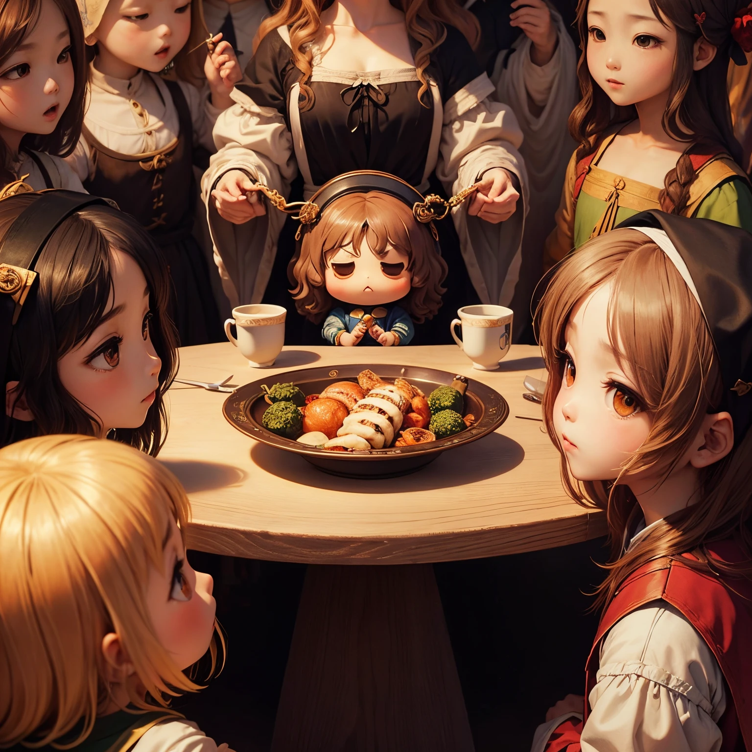 masterpiece、top-quality、ultra-detailliert、(Chibi Chara:1.2)、By Leonardo da Vinci、the last supper、religious painting、