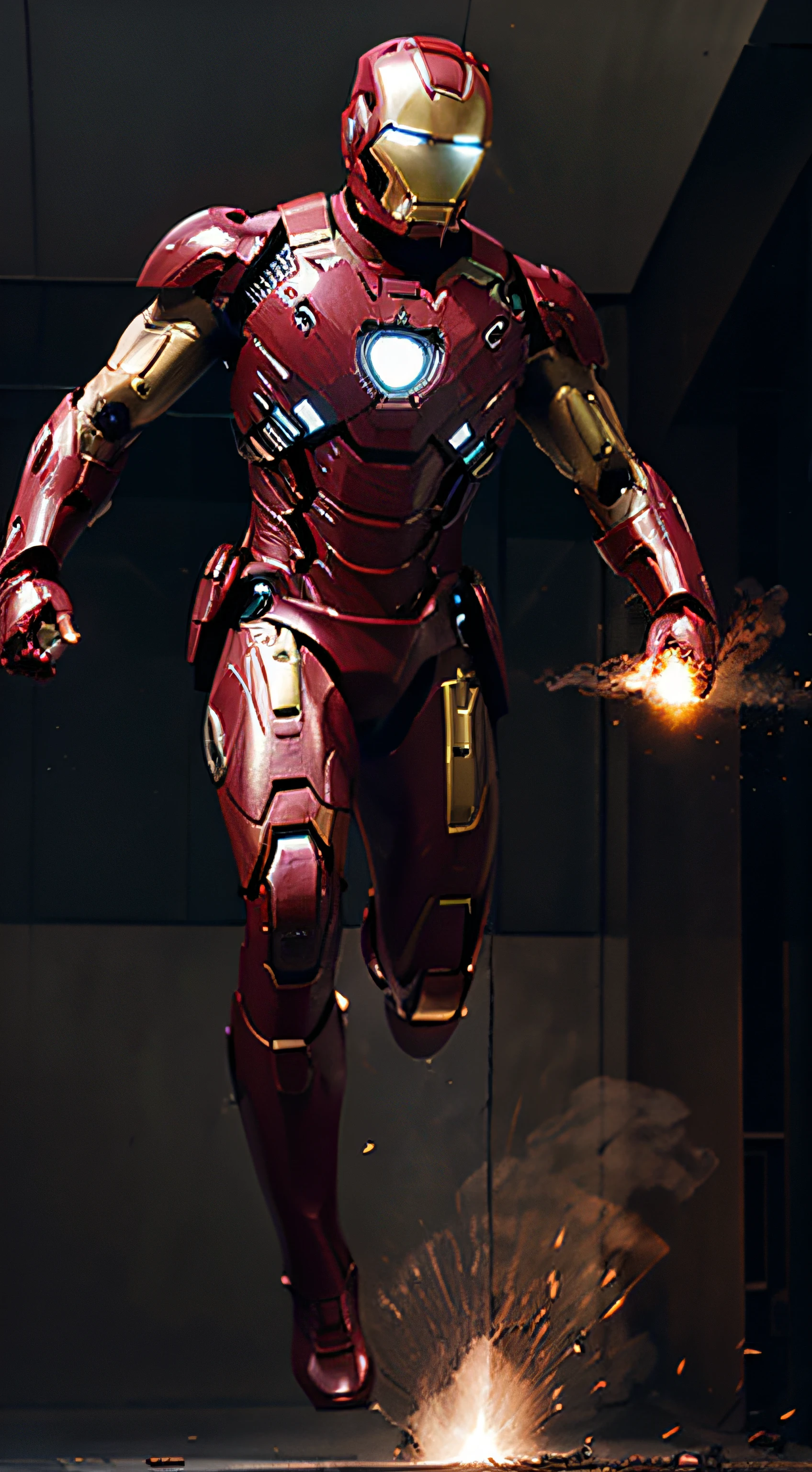 Iron Man with full-body helmet flying into action in Avengers Ultimete. Occupying the entire
 image