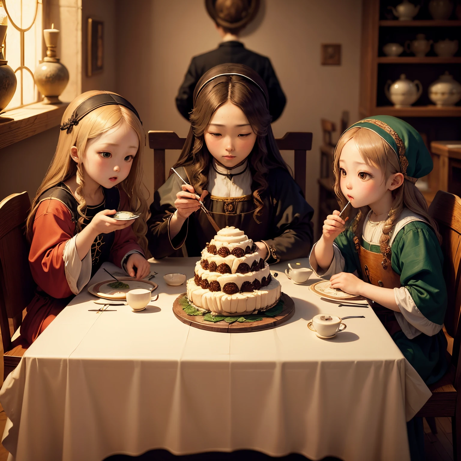 ​masterpiece、top-quality、ultra-detailliert、（Chibi Chara：1.2）、leonardo da vinci、the last supper、Christ、religious painting、