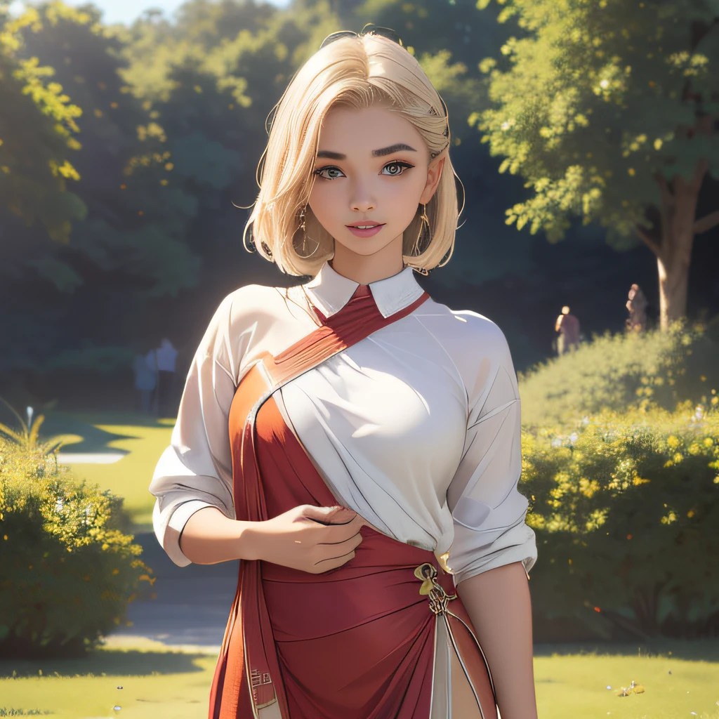 (Extremely detailed 8k wallpaper:2), (photo:2), (43 years old soigne Beautiful girl:2), (gives a lecture to friends:2), detailed (Face and eyes), (hyper realistic:1), (highly detailed:1), (epic realistic:1), rim light, (maximum details:1), cozy, (fullbody:1.3), (looking at viewer:2), (Woman's Attractive Qualities:2), (Attractive Woman:2), (Attractive:2), Smile, Intelligence, Empathy, Gracefulness, Sense of Style, Fitness, Grooming, Optimism, (Sensitivity:2), Sincerity, Romantic Gestures, Playfulness, Fashion Sense, (Sensuality:2), Charm, Modesty, Thoughtfulness, (Femininity:1), Flirtatiousness, Warmth, (Physical attractiveness:2), A beautiful smile, A love of life, strength and power, vulnerability, curiosity, wonder, love, (nature background:2), kawaii, waifu, Beautiful breasts, (attractive body:2), (Beautiful body:2), Beautiful pose, attractive pose, (Beautiful legs:1.0), (Beautiful clothes:1), (classic clothes:2), (elegant clothes:2), (European clothes:2), detailed clothes, (skirt:1), (blouse:1), (provocative pose)