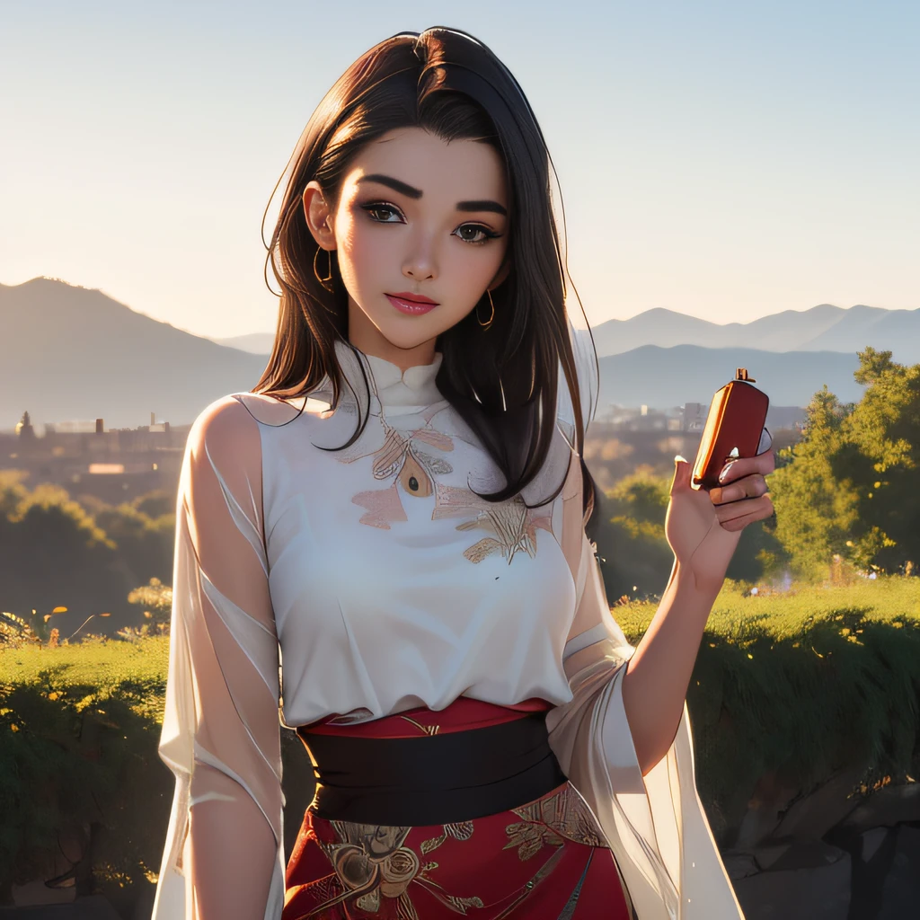 (Extremely detailed 8k wallpaper:2), (photo:2), (43 years old soigne Beautiful girl:2), (gives a lecture to friends:2), detailed (Face and eyes), (hyper realistic:1), (highly detailed:1), (epic realistic:1), rim light, (maximum details:1), cozy, (fullbody:1.3), (looking at viewer:2), (Woman's Attractive Qualities:2), (Attractive Woman:2), (Attractive:2), Smile, Intelligence, Empathy, Gracefulness, Sense of Style, Fitness, Grooming, Optimism, (Sensitivity:2), Sincerity, Romantic Gestures, Playfulness, Fashion Sense, (Sensuality:2), Charm, Modesty, Thoughtfulness, (Femininity:1), Flirtatiousness, Warmth, (Physical attractiveness:2), A beautiful smile, A love of life, strength and power, vulnerability, curiosity, wonder, love, (nature background:2), kawaii, waifu, Beautiful breasts, (attractive body:2), (Beautiful body:2), Beautiful pose, attractive pose, (Beautiful legs:1.0), (Beautiful clothes:1), (classic clothes:2), (elegant clothes:2), (European clothes:2), detailed clothes, (skirt:1), (blouse:1), (provocative pose)