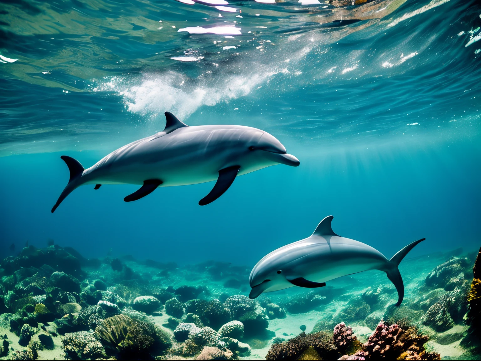 Underwater photography, dolphin, National Geographic, style raw