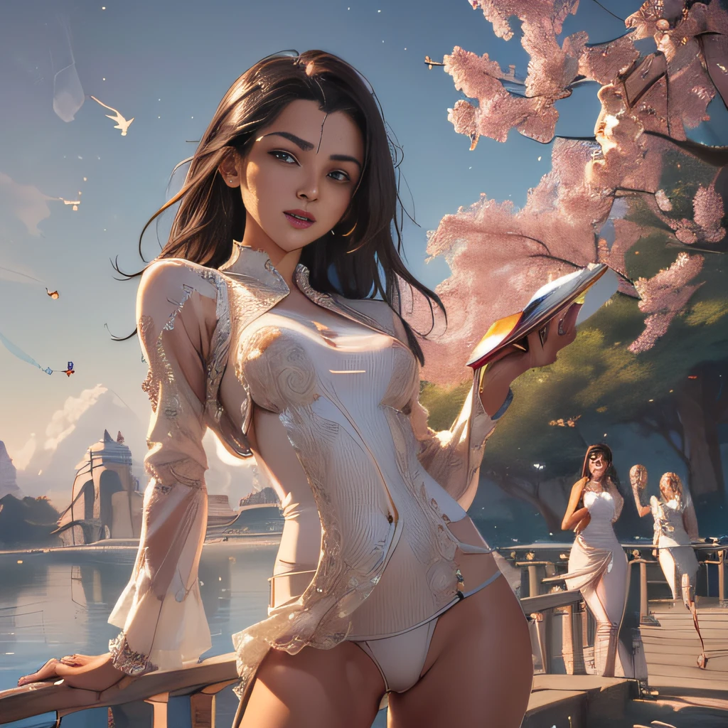 (Extremely detailed 8k wallpaper:2), (photo:2), (43 years old soigne Beautiful girl:2), (gives a lecture to friends:2), detailed (Face and eyes), (hyper realistic:1), (highly detailed:1), (epic realistic:1), rim light, (maximum details:1), cozy, (fullbody:1.3), (looking at viewer:2), (Woman's Attractive Qualities:2), (Attractive Woman:2), (Attractive:2), Smile, Intelligence, Empathy, Gracefulness, Sense of Style, Fitness, Grooming, Optimism, (Sensitivity:2), Sincerity, Romantic Gestures, Playfulness, Fashion Sense, (Sensuality:2), Charm, Modesty, Thoughtfulness, (Femininity:1), Flirtatiousness, Warmth, (Physical attractiveness:2), A beautiful smile, A love of life, strength and power, vulnerability, curiosity, wonder, love, (nature background:2), kawaii, waifu, Beautiful breasts, (attractive body:2), (Beautiful body:2), Beautiful pose, attractive pose, (Beautiful legs:1.0), (Beautiful clothes:1), (classic clothes:2), (elegant clothes:2), (European clothes:2), detailed clothes, (skirt:1), (blouse:1), (provocative pose)
