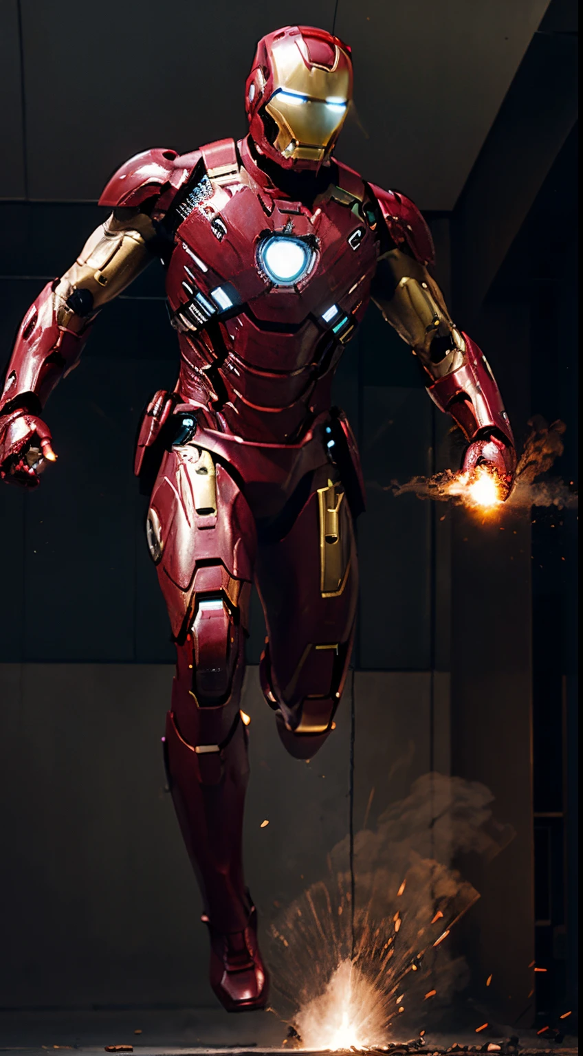 Iron Man with full-body helmet flying into action in Avengers Ultimete. Occupying the entire
 image