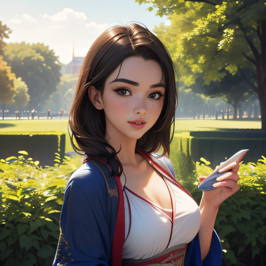 (Extremely detailed 8k wallpaper:2), (photo:2), (24 years old soigne Beautiful girl:2), (gives a lecture to friends:2), detailed (Face and eyes), (hyper realistic:1), (highly detailed:1), (epic realistic:1), rim light, (maximum details:1), cozy, (fullbody:1.3), (looking at viewer:2.0), (Woman's Attractive Qualities:2), (Attractive Woman:2), (Attractive:2), Smile, Intelligence, Empathy, Gracefulness, Sense of Style, Fitness, Grooming, Optimism, (Sensitivity:2), Sincerity, Romantic Gestures, Playfulness, Fashion Sense, (Sensuality:2), Charm, Modesty, Thoughtfulness, (Femininity:1), Flirtatiousness, Warmth, (Physical attractiveness:2), A beautiful smile, A love of life, strength and power, vulnerability, curiosity, wonder, love, (nature background:2), kawaii, waifu, Beautiful breasts, (attractive body:2), (Beautiful body:2), Beautiful pose, attractive pose, (Beautiful legs:1.0), (Beautiful clothes:1), (classic clothes:2), (elegant clothes:2), (European clothes:2), detailed clothes, (skirt:1), (blouse:1), (provocative pose)