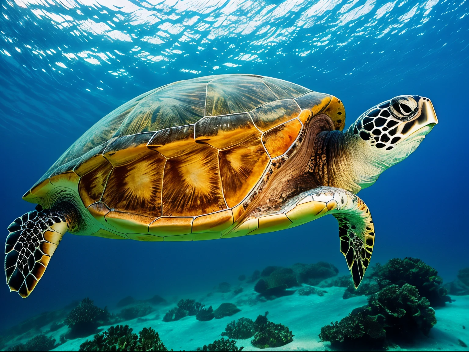 Underwater photography, sea turtle, National Geographic, style raw