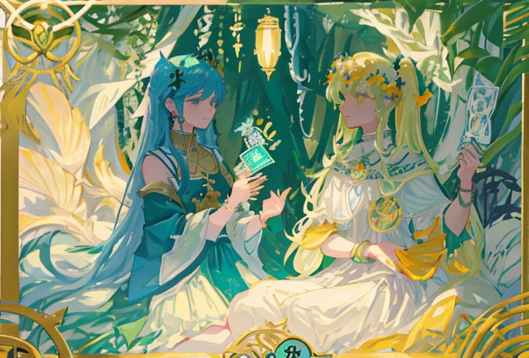 Tasks Creating tools Studio SeaArt Bot Txt2Img Default 11:21:36 Expires in 14 days(her)
tmasterpiece、topquality、Alphonse Mucha、Jugendstil、 (Tarot card style:1.3)、Unique Tarot Card Structure, including floral and green elements、 blunt bangs、Long hair with pink double ponytails,,,、Upper torso、looking at the viewers、 In the middle of a green garden、Mysterious girl in a floral dress、Enjoy the sunshine, which illuminates flowering plants and ancient tarot symbols.、Dance with Unearthly Creatures。 roses、lily、Cherry trees、calamus、leaves、moss、vine、Elegant dresses, Inspired by nature、Necklace with flowers and leaves、耳环、circlet、A bracelet、hair ornaments、Butterflies、bird、bee、Tarot symbols, Reimagined with floral and green ornaments、godesses、Flower Garden、woods、Natural background, like a, For example, shore of the lake、Efficient use of light and shadow、 Realistic & Ультрареалистичный 3D、zentangle、