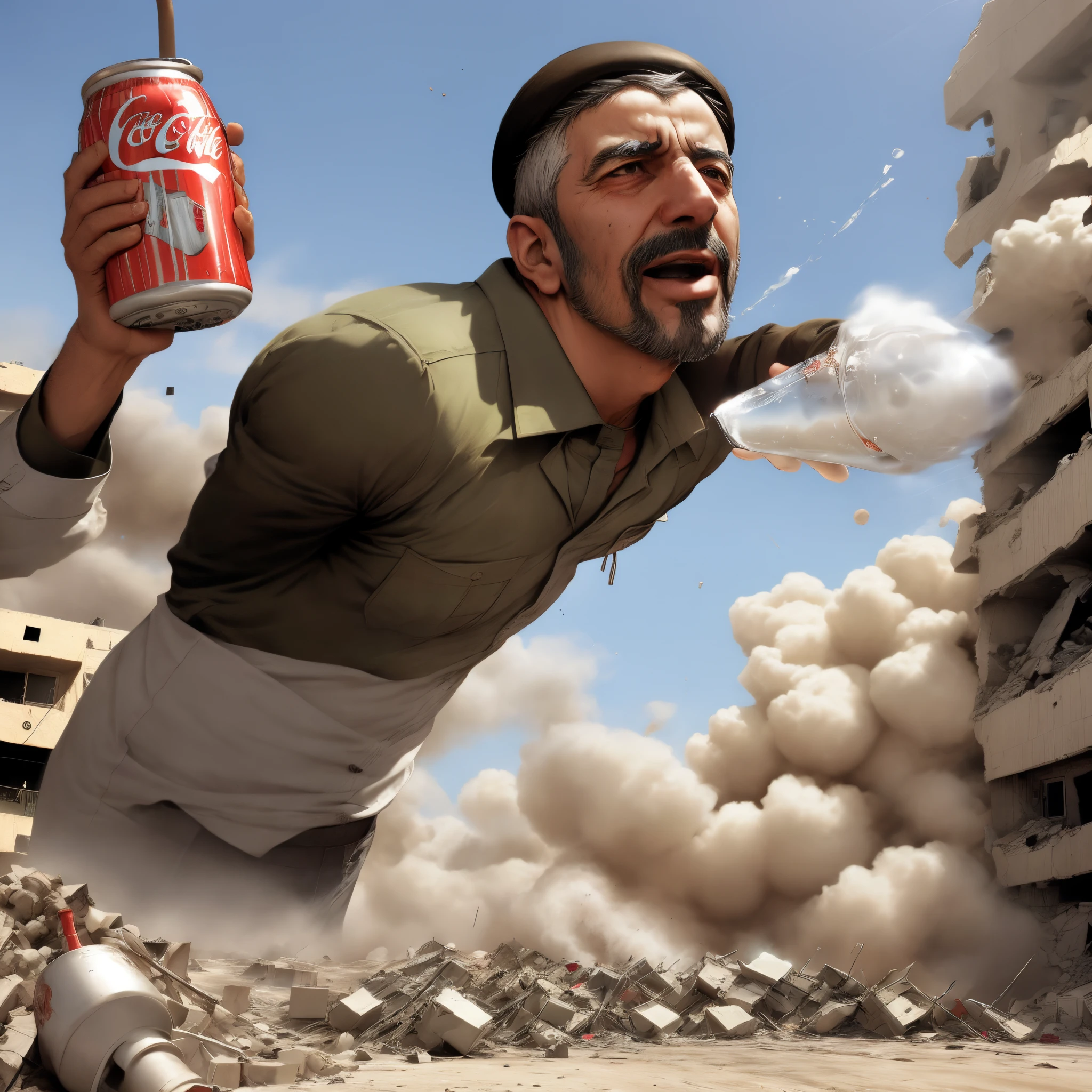 khamenei drinking coke in gaza destroyed area