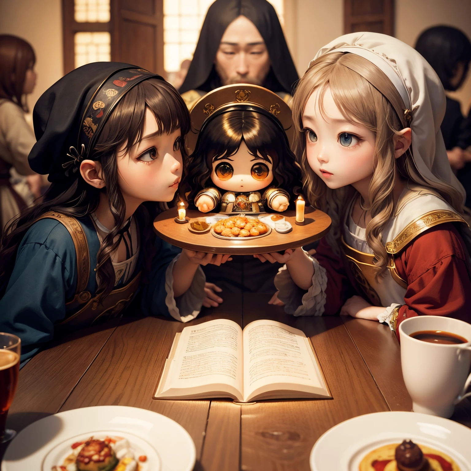 masterpiece、top-quality、ultra-detailliert、(Chibi Chara:1.2)、leonardo da vinci、the last supper、Christ、religious painting、