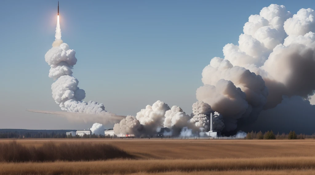 A Russian missile strikes a military base in Germany, sending a plume of smoke into the sky