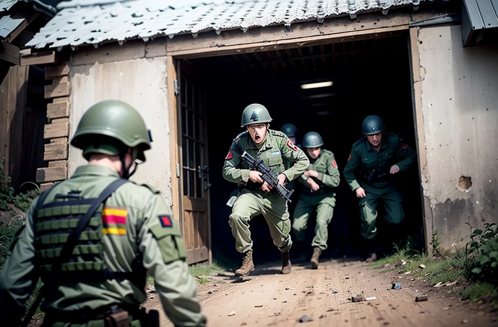 German soldiers scramble to take cover from the Russian attack