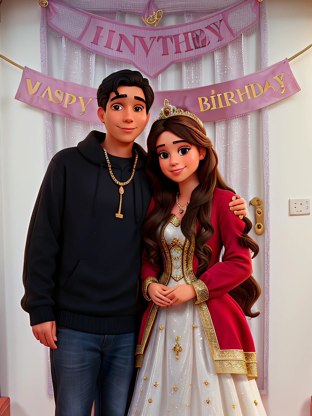 Disney princess birthday; su esposo tiene vestido negro