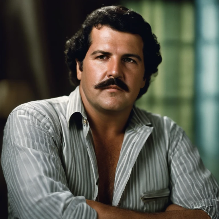 Pablo Escobar, the infamous Colombian drug lord and leader of the Medellín Cartel, was often recognized for his stout build and mustachioed face. He typically dressed in casual attire, favoring simple polo shirts and slacks, which contrasted sharply with his immense wealth and power. His dark, brooding eyes and stern expression often gave him an intimidating presence, a reflection of his formidable status as one of the world’s most notorious criminals.,original,Pablo Escobar, the infamous Colombian drug lord and leader of the Medellín Cartel, was often recognized for his stout build and mustachioed face. He typically dressed in casual attire, favoring simple polo shirts and slacks, which contrasted sharply with his immense wealth and power. His dark, brooding eyes and stern expression often gave him an intimidating presence, a reflection of his formidable status as one of the world’s most notorious criminals.,face,photo