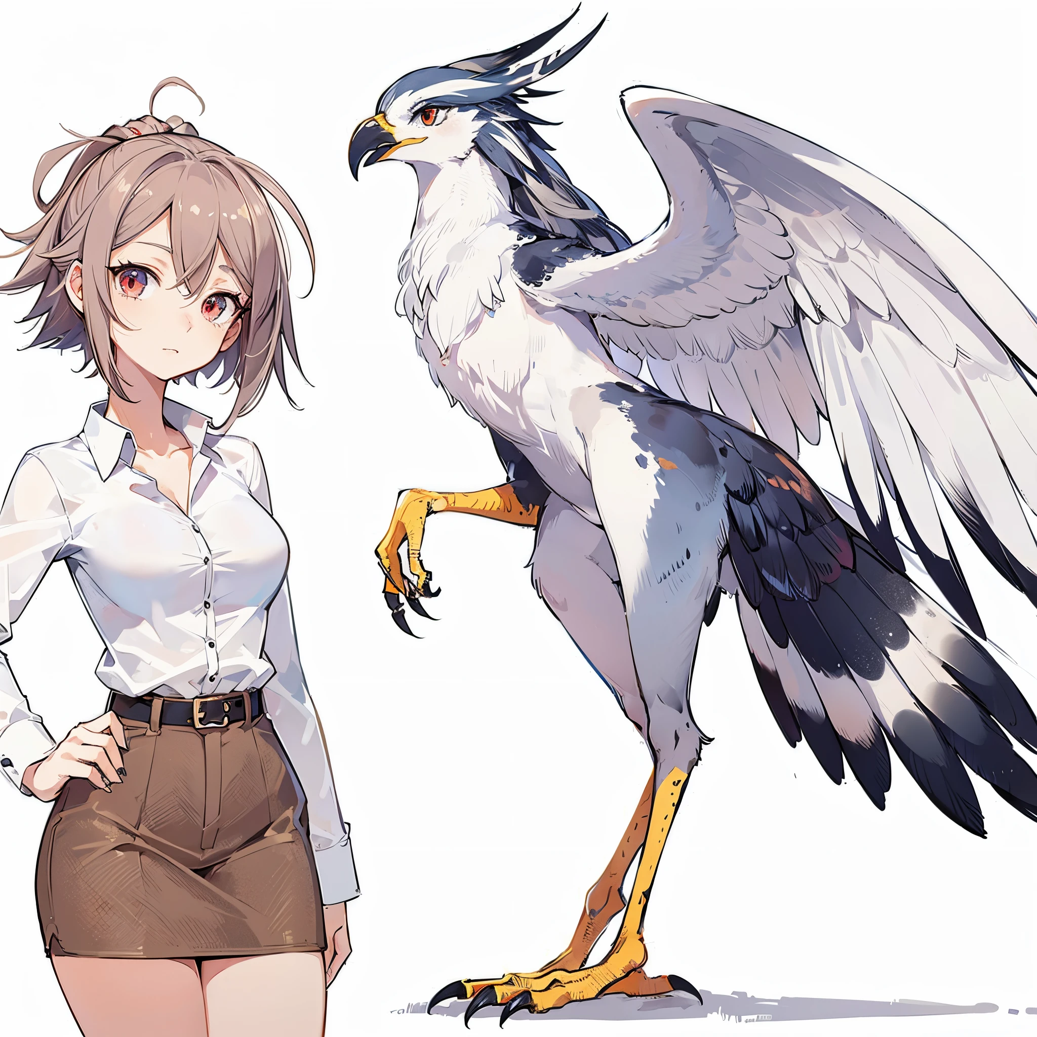 A humanoid Secretarybird. Full body image. anime style. female.