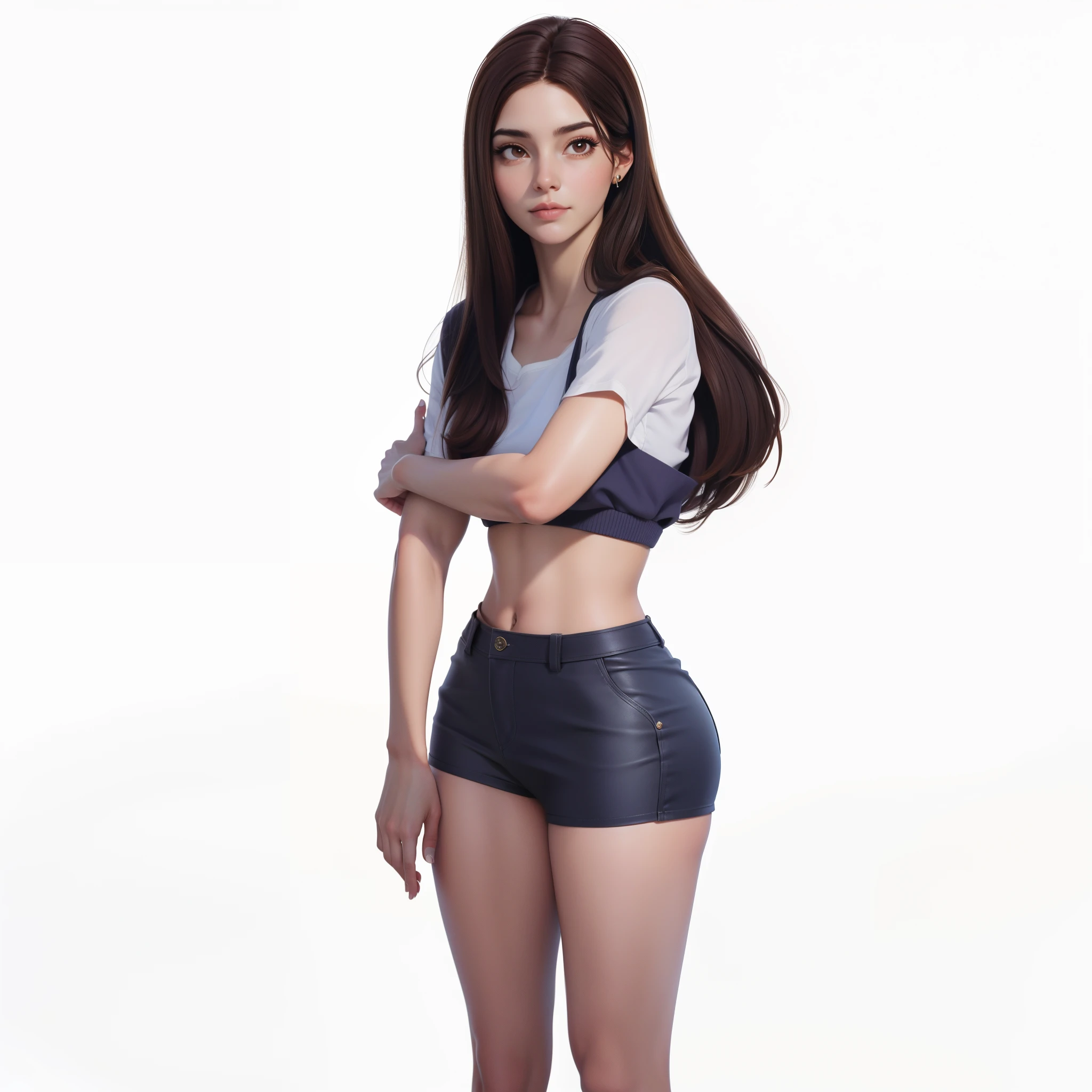 Pieza maestra, La mejor calidad, 1er grado, ojos marrones, piel clara, brown hair, cabello ondulado, pelo corto, Pendientes, jewelries, Camisa morada, Fondo simple, solo, Arte de la parte superior del cuerpo