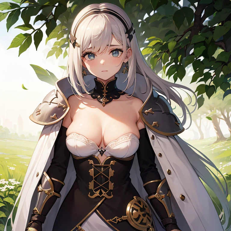 ((1 mulher em armadura medieval)),(( bichano)),((em uma floresta)),((olhar sujo, cara envergonhada)),((com muito cabelo bubiano)),((cabelo amarelo com sexo, olhos cinzentos)),((de frente para o espectador, pernas abertas mostrando buceta, com uma espada nas costas)),