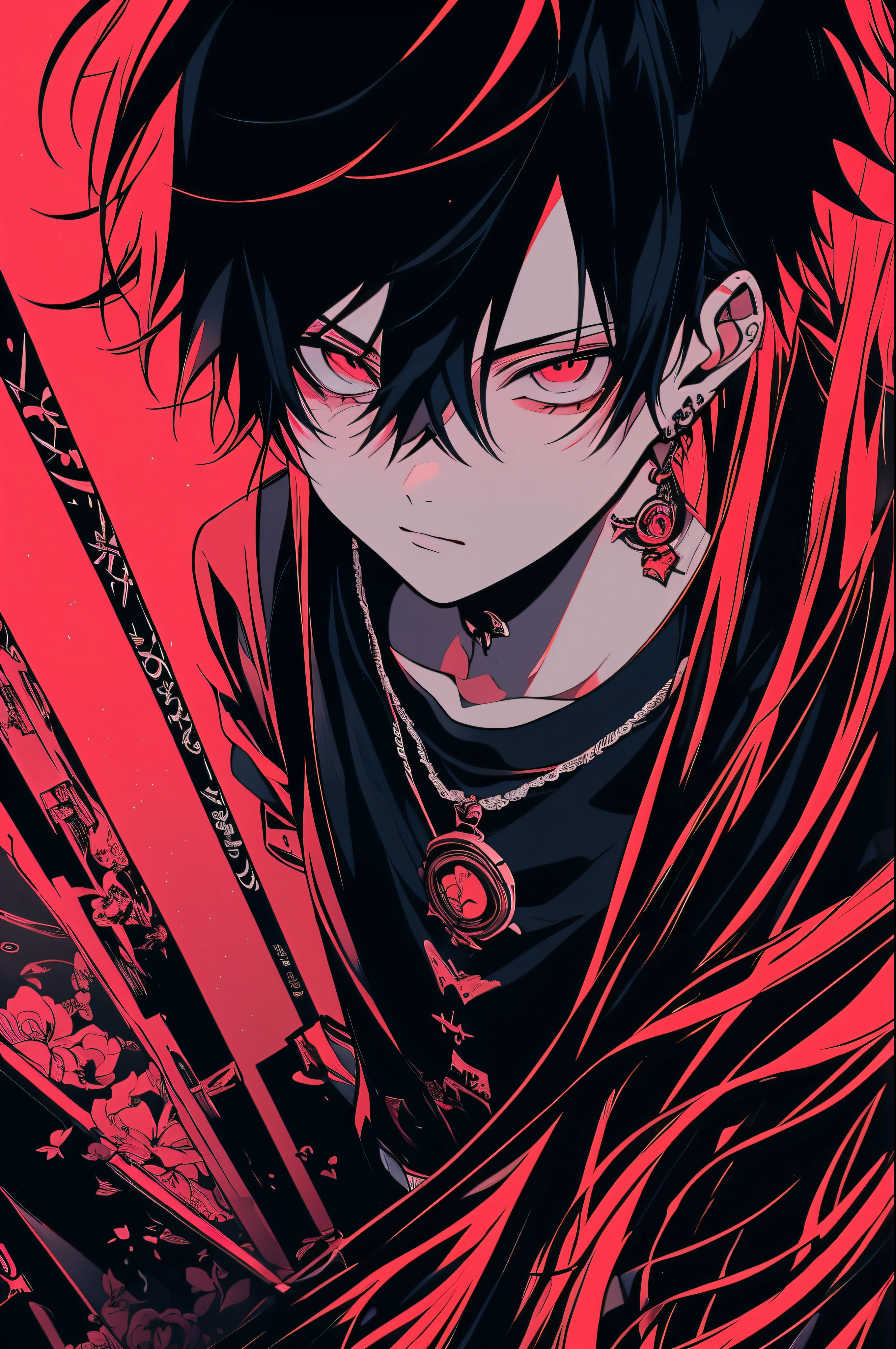 Anime style illustration of a guy with (cabelos brancos) e (olhos vermelhos) (vestindo um longo casaco preto), (with open arms), caprichoso, JRPG, encantador, emocionalmente, ambiente detalhado, Fantastic, imaginativo, visualmente rico, Atmospheric , Alargada, flat lighting, 2D, Cartoon, vetor, Arte por Mschiffer, best quality, best resolution