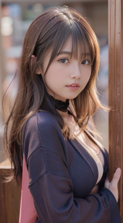 Smile、natta、Raw photography、(((Portrait of extreme beauty)))、((glistning skin))、女の子1人、16 year old beautiful girl in Prague、bright expression、((brown haired))、(cleavage of the breast)、(oversized T-shirts)、[Big blue eyes that shine like jewels]、Glossy glossy skin、Silky long straight hair、eye liner、Beautiful bangs、Hair between the eyes、((​masterpiece、top-quality、ultra-detailliert、Film Light、intricate-detail、hight resolution、ighly detailed))、细致背景、8KUHD、Digital SLR、Soft light、hightquality、Film grain、FujifilmXT3 、Shallow depth of field、natural soft light、Kamimei、beutiful breast、cowboy  shot