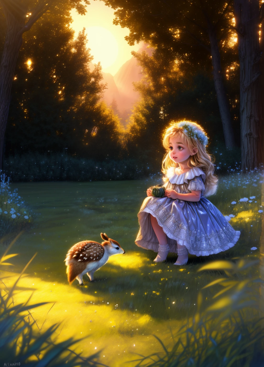 (best quality,4k,8k,highres,masterpiece:1.2),ultra-detailed,(realistic,photorealistic,photo-realistic:1.37),Enchanted forest, *********** illuminated by the soft moonlight,playful foxes,graceful fawns,adorable cubs,wise owls,cute bunnies,prickly hedgehogs gather under the celestial beauty,portraits,landscape,photography,vivid colors,warm tones,soft lighting,peaceful ambiance