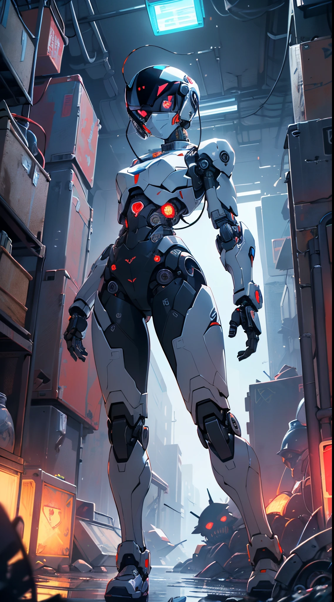 (((girl robot))),assaultron, itrobo2022, 1girl,robot,humanoid robot,robot joints,joints,black robot helmet,black armor,head-mounted display,humanoid robot,white robot joints,one-eyed,white joints,no humans,((black armor)),wide hips,curvy,mechanical arms,crotch plate,science fiction,post-apocalypse,outside,large breasts:1.4,(very long legs:1.4),

reelmech,cyborg girl,(cyborg girl:1.5),android,((mechanical robot girl)),

(((doll))),((((black skin,doll joints:1.5,mechanical hands:1.5,black armored dress,tesla coils,mechanical doll:1.5,Body of a machine,black metallic skin,ball joint,cyborg:1.5,robotic parts,robot)))),(Mechanical joints: 1.4,Mechanical limbs),mecha armor suit, full face armor, full body armor,

lot of rgb,(spider lower abdomen),

(nsfw),

motorcycle black helmet,(wearing head-mounted display that is chunky and hi-tech with neon lights:1.2),corporate logos,complete black helmet,no face,black body,black skin,black robotic body,((((technological face mask,Cybernetic_Jawless, black mask)))),

(dynamic pose:1.0),solo focus,embarrassed,(centered,scale to fit dimensions,Rule of thirds),

cyberpunk city by the ocean at night, with bright neon signs and dark stormy clouds and puddles, scenery:1.25,nighttime, starry night, cosmos,Very dark night that makes the neon lights stand out, very bright neon lights,nighttime, starry night, cosmos,

highres, sharp focus, (ultra detailed, extremely detailed), (photorealistic artwork:1.37),(extremely detailed CG unity 8k wallpaper),((synthwave background theme)),(((vibrant colors))),(intricate background),(masterpiece),(best quality),
