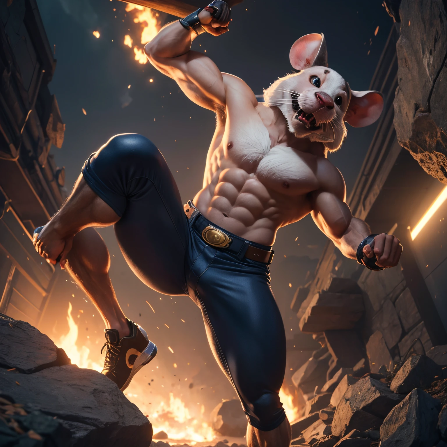 a full body of Mighty Mouse ,intrinsic details,masterpiece,hyper realistic, hd, 8k