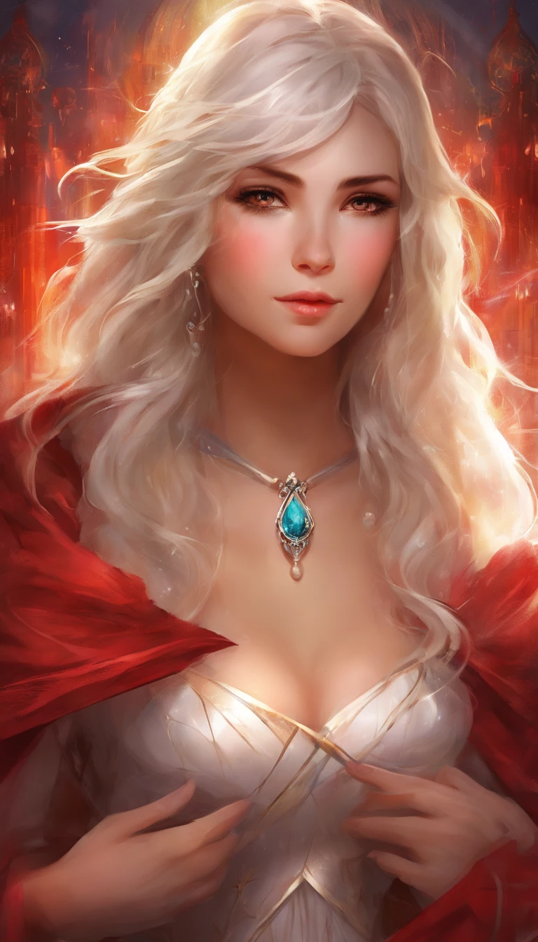 tmasterpiece, Best quality at best, The is very detailed, cinematic lightning, intricately details, A high resolution, offcial art, Delicate and beautiful face and eyes, high-resolution illustrations, 8K, depth of fields, bokeh, Alone, 1个Giant Breast Girl, A girl with white hair and red eyes, Long white hair, beautiful red eyes, lindo cenario, rainy city, The upper part of the body, view the viewer, closeup cleavage, Highly detailed and hyper-realistic visuals,oc rendered,Shot with a 70mm lens - AR 16:9 --q 2 --s 1000