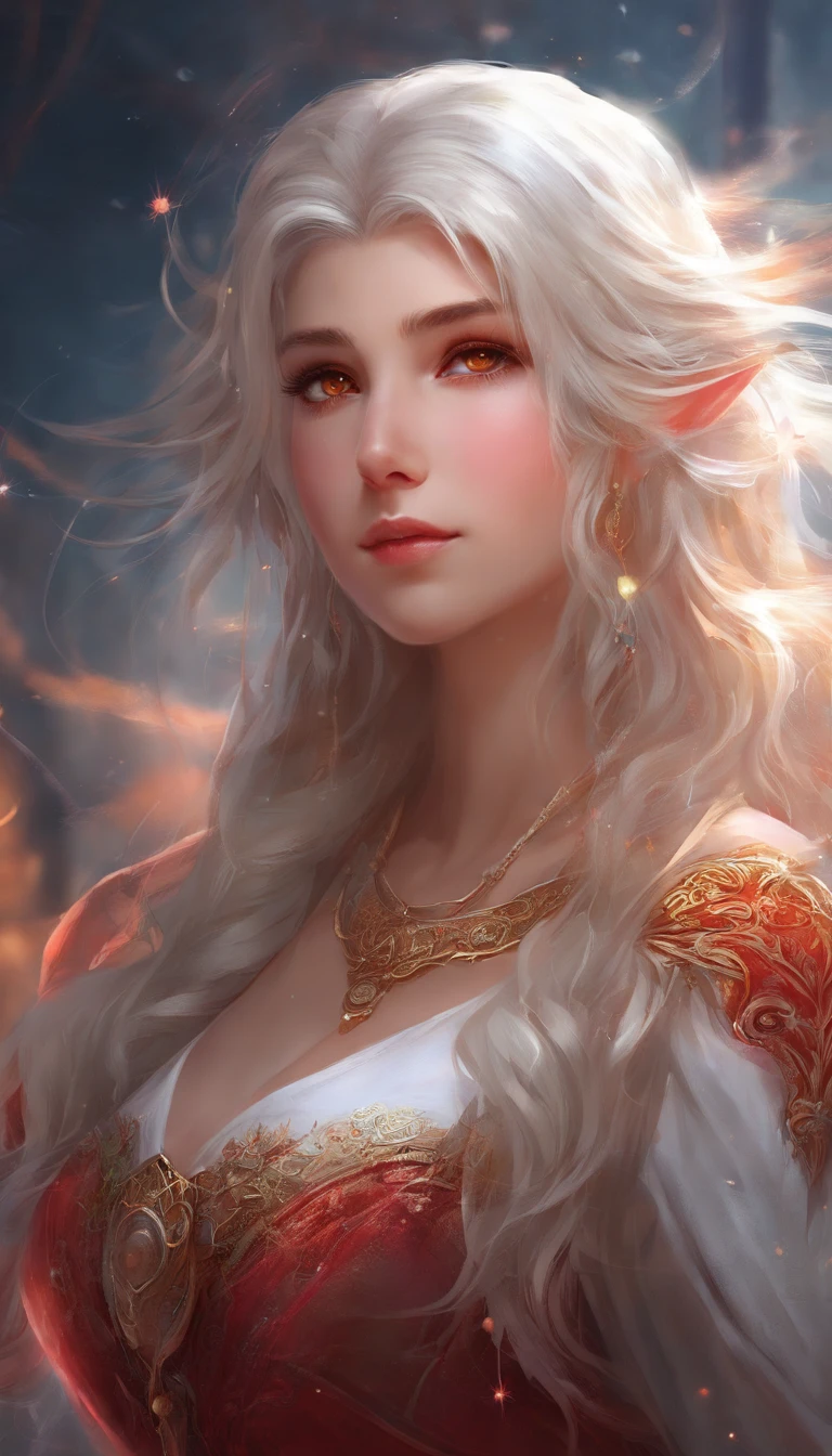 tmasterpiece, Best quality at best, The is very detailed, cinematic lightning, intricately details, A high resolution, offcial art, Delicate and beautiful face and eyes, high-resolution illustrations, 8K, depth of fields, bokeh, Alone, 1个Giant Breast Girl, A girl with white hair and red eyes, Long white hair, beautiful red eyes, lindo cenario, rainy city, The upper part of the body, view the viewer, closeup cleavage, Highly detailed and hyper-realistic visuals,oc rendered,Shot with a 70mm lens - AR 16:9 --q 2 --s 1000