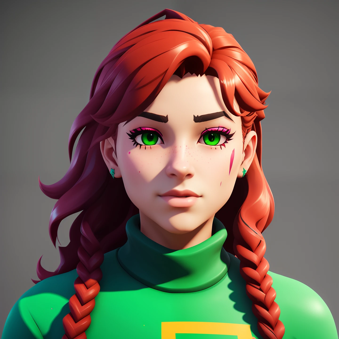 Fortnite skin man with red curly hair and green eyes
